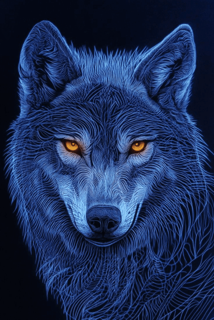 wolf artwork depicting yellow eyes