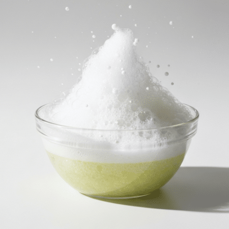 Baking soda and hydrogen peroxide chemical reaction with fizzing bubbles