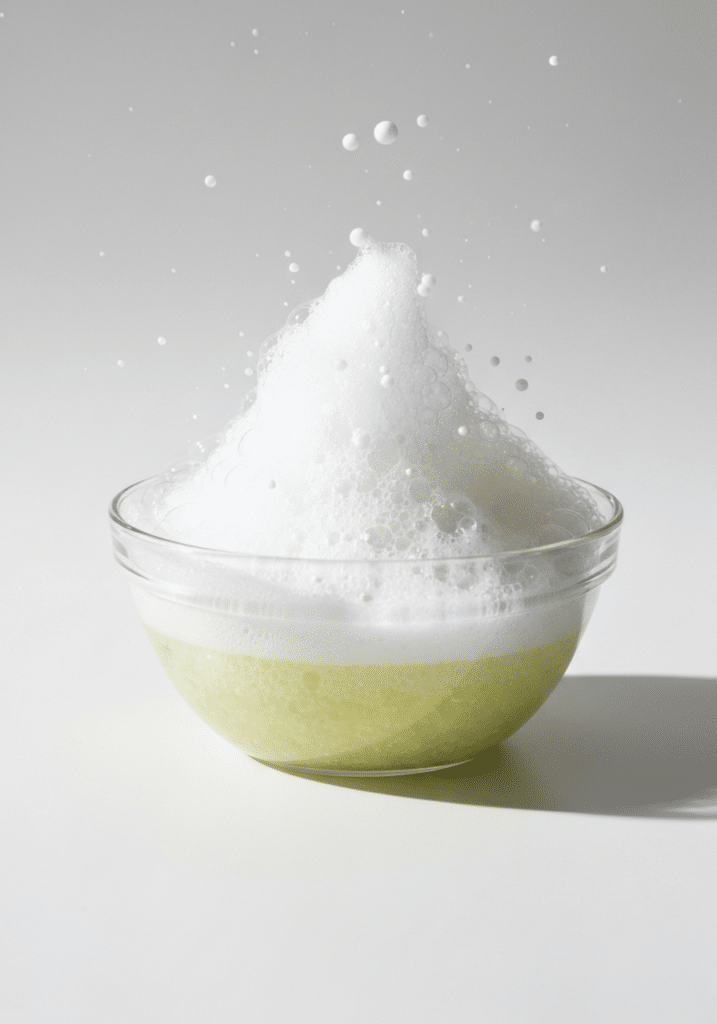 Baking soda and hydrogen peroxide chemical reaction with fizzing bubbles