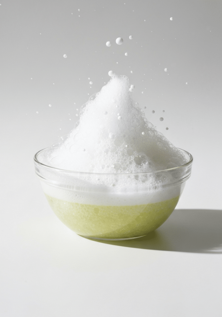 Baking soda and hydrogen peroxide chemical reaction with fizzing bubbles