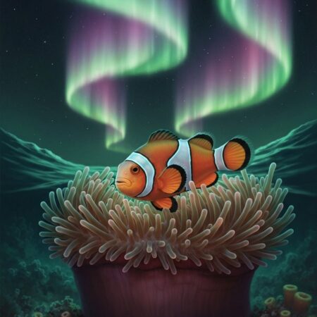 A clownfish nestled in a sea anemone