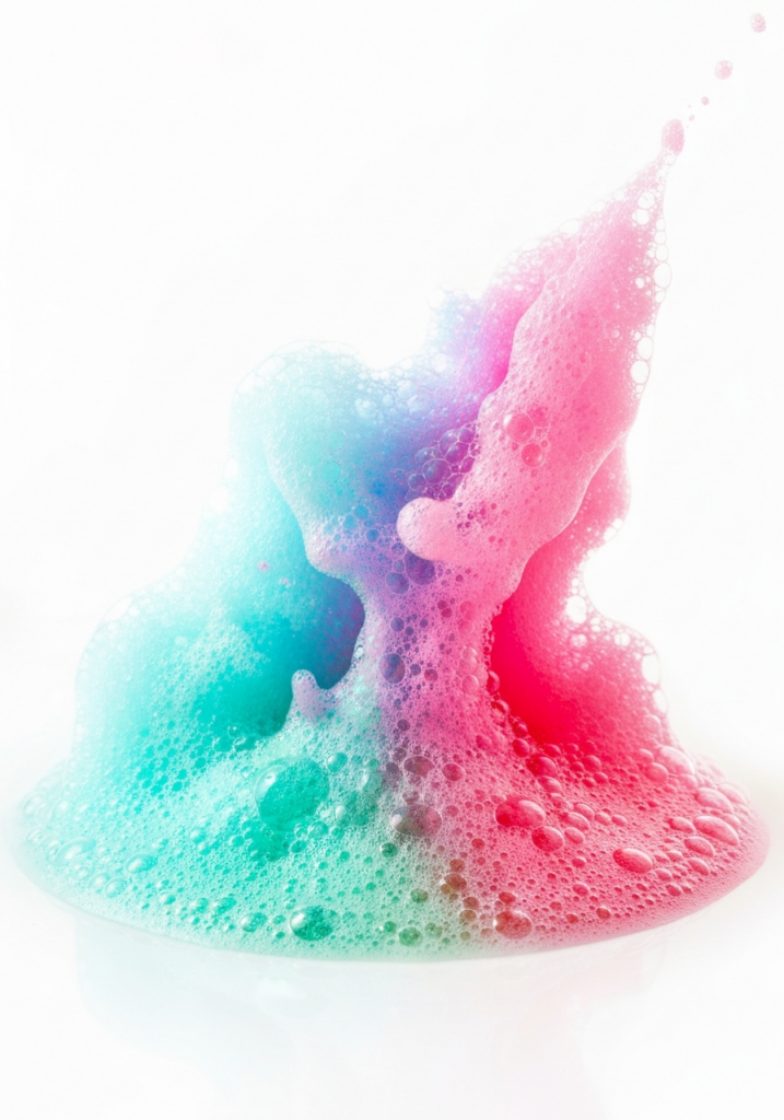 Dish soap and baking soda creating foamy bubbles