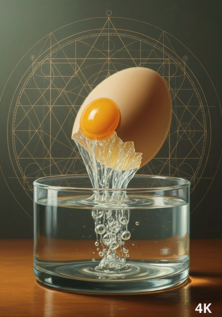 An egg dissolving in vinegar science experiment