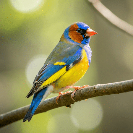 Colorful finch perched on a branch with vibrant plumage