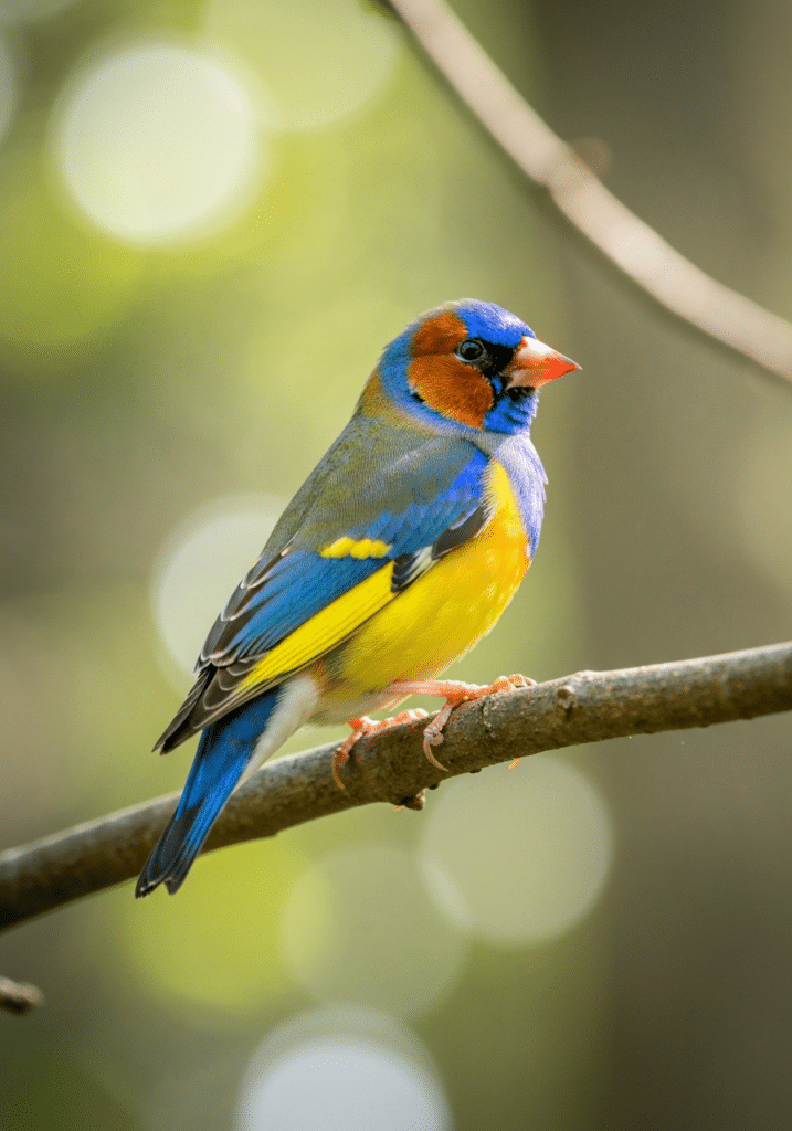 Colorful finch perched on a branch with vibrant plumage