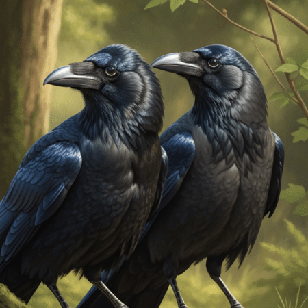 Raven and crow side by side showing corvid intelligence