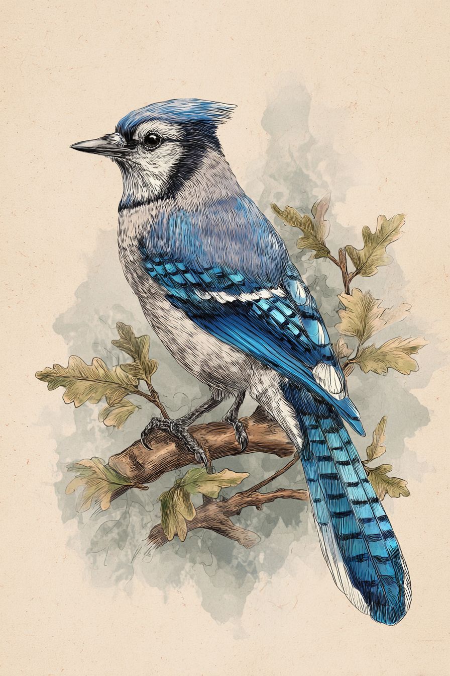 Blue jay with vibrant blue feathers