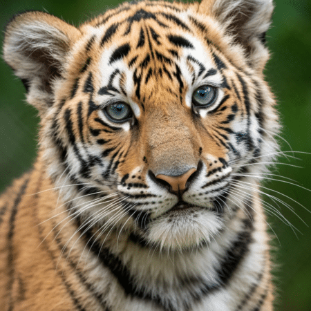 Bengal tiger cub close-up portrait with blue eyes