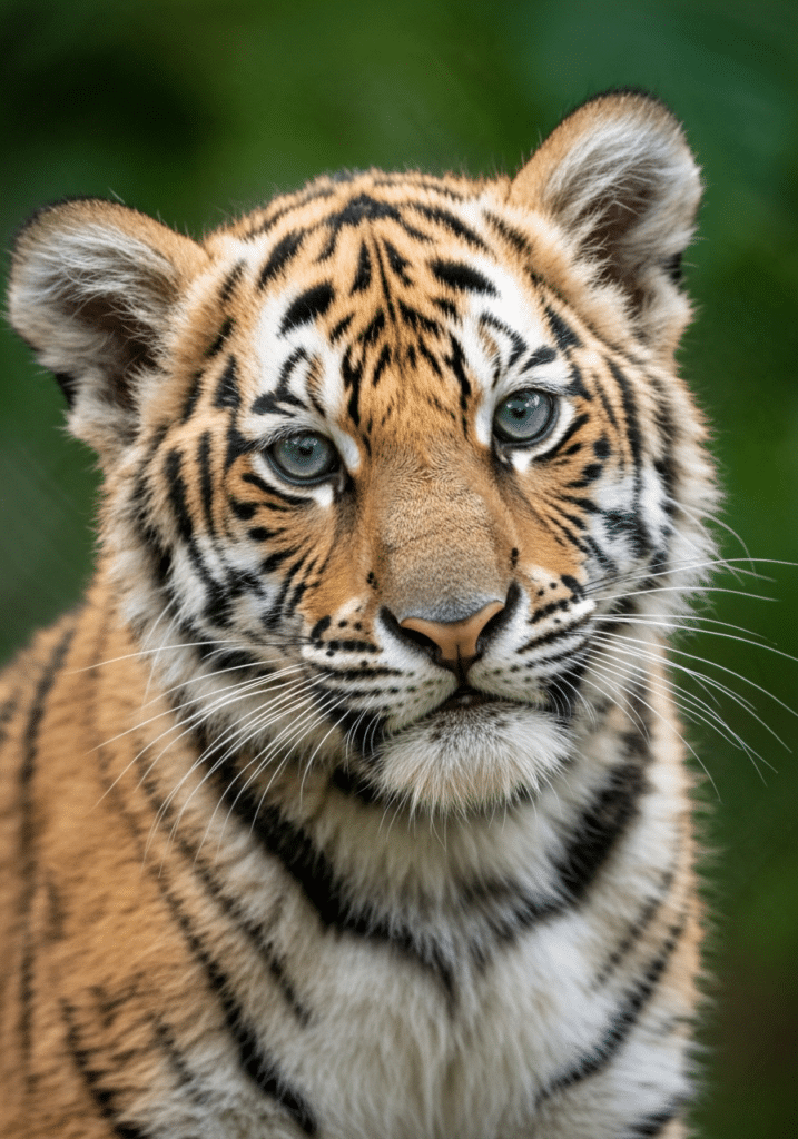 Bengal tiger cub close-up portrait with blue eyes