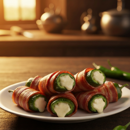Bacon-wrapped jalapeño poppers stuffed with cream cheese