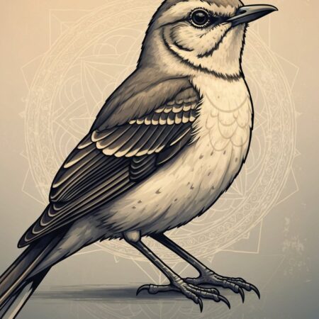 A mockingbird in a serene spiritual setting