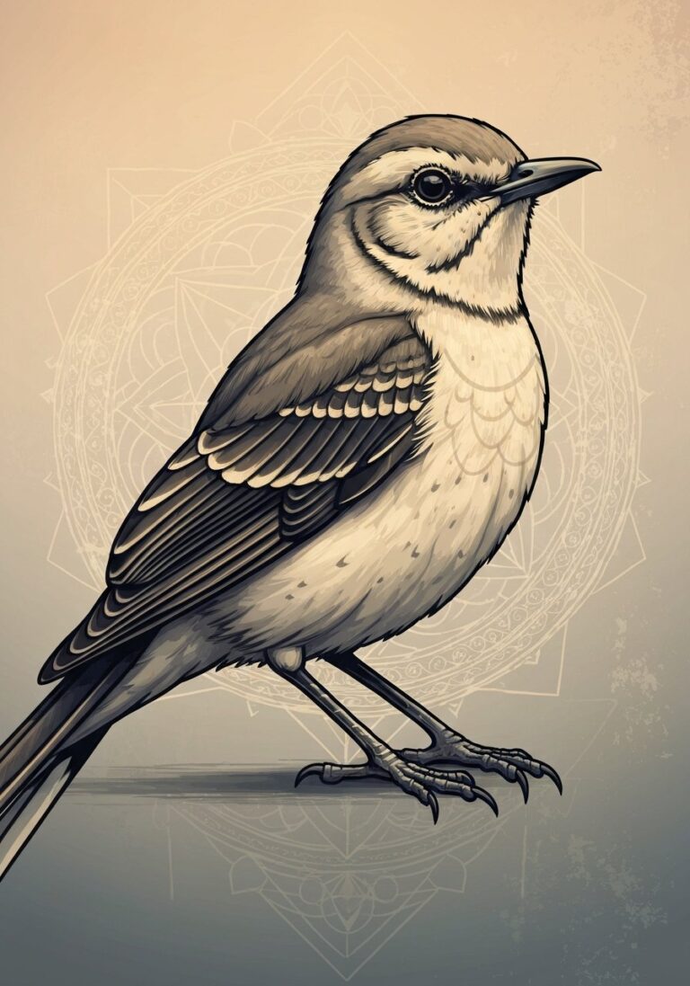 A mockingbird in a serene spiritual setting