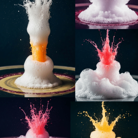 Vinegar and baking soda chemical reaction with bubbling foam